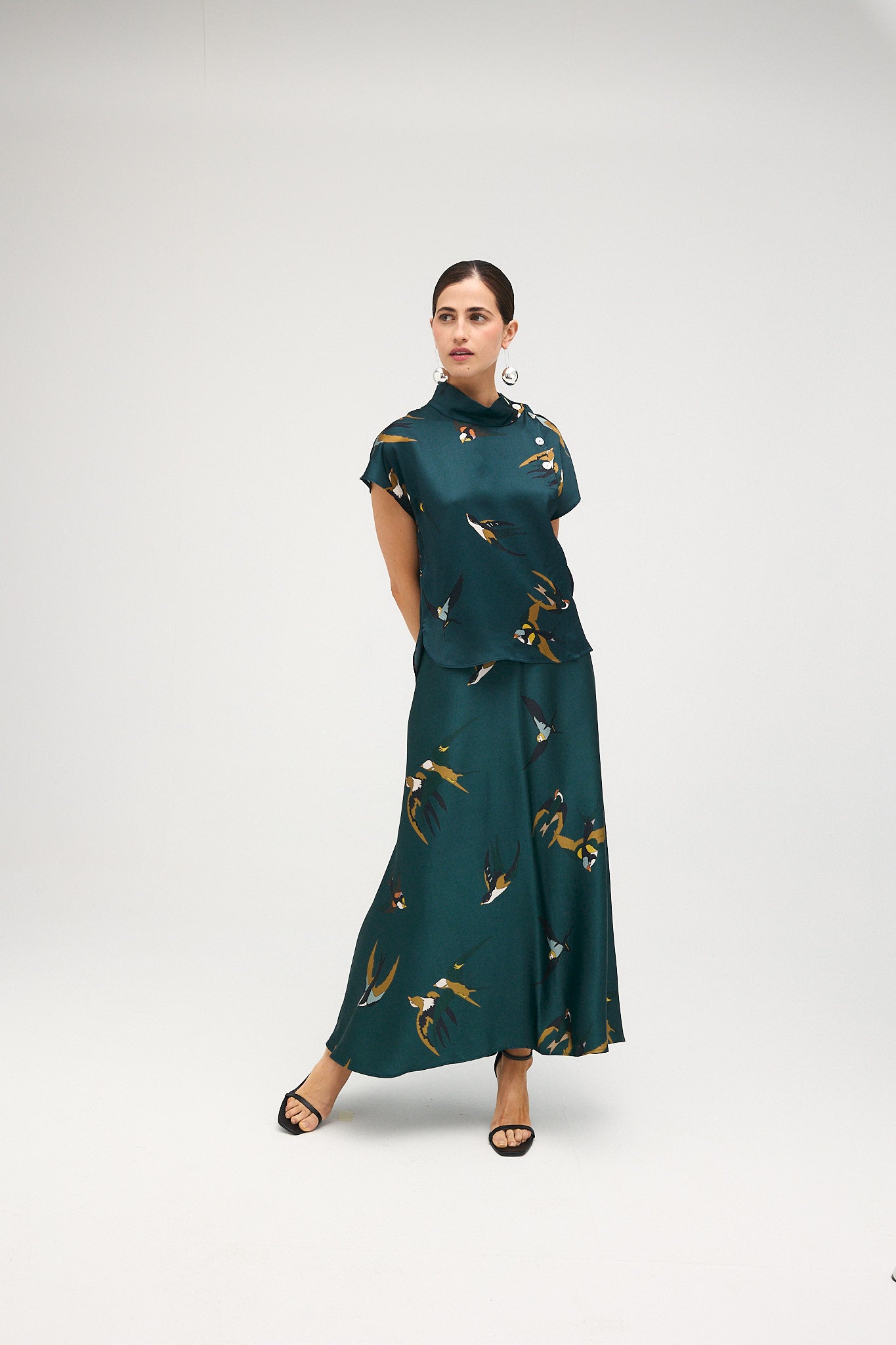 Blusa Julieta pájaros verde pato