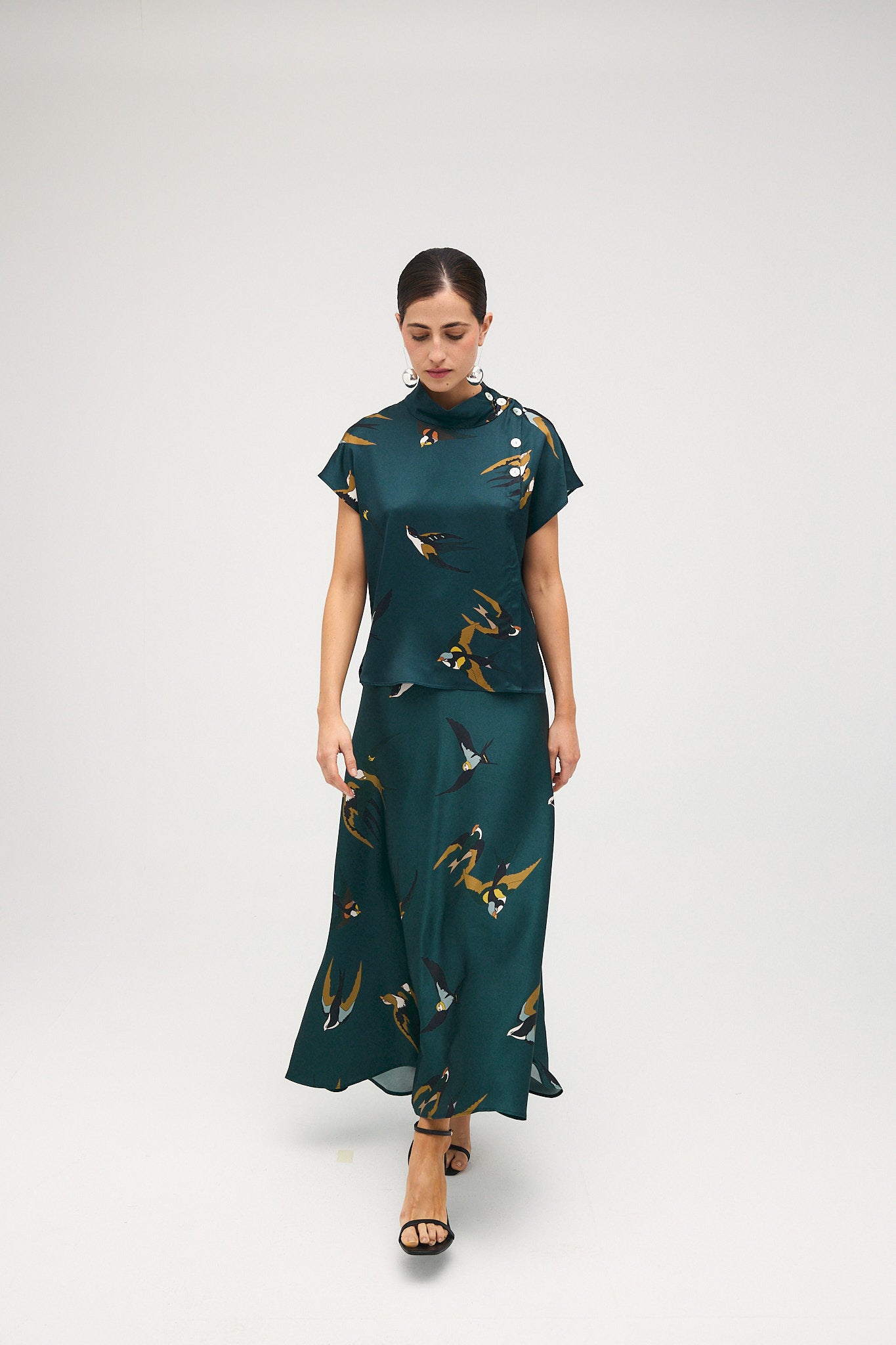 Blusa Julieta pájaros verde pato