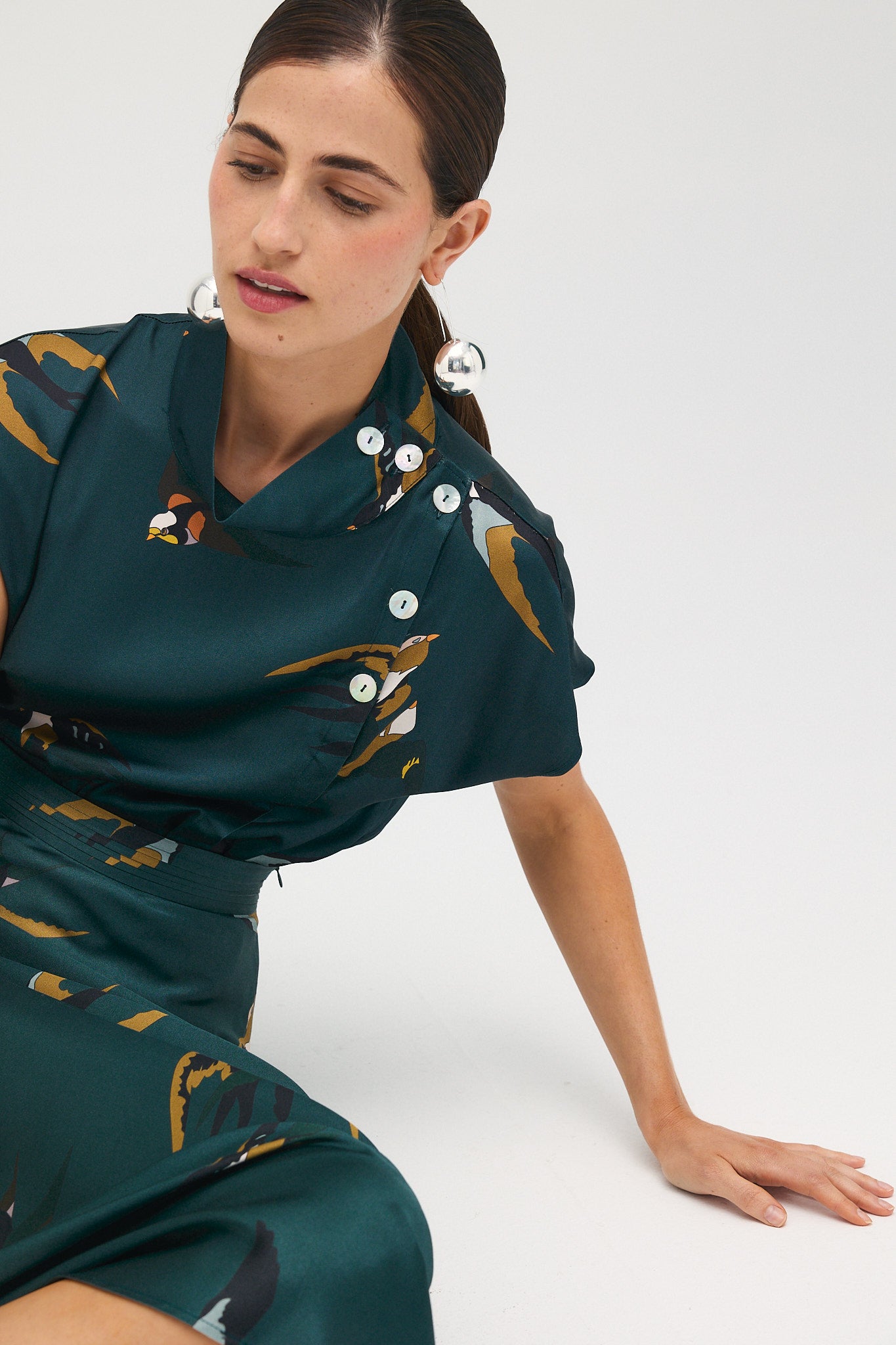 Blusa Julieta pájaros verde pato
