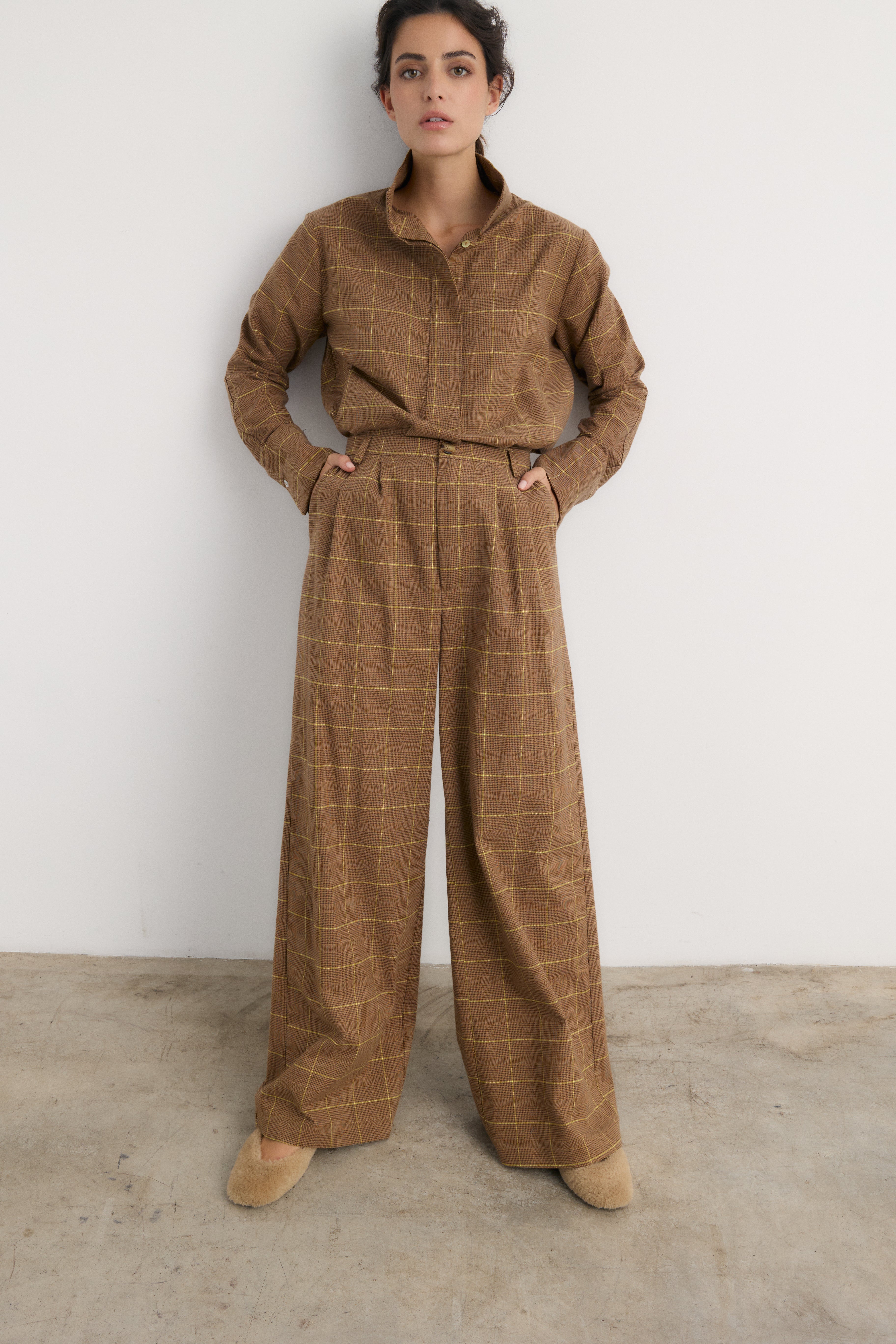 Pantalón Frank cuadro beige