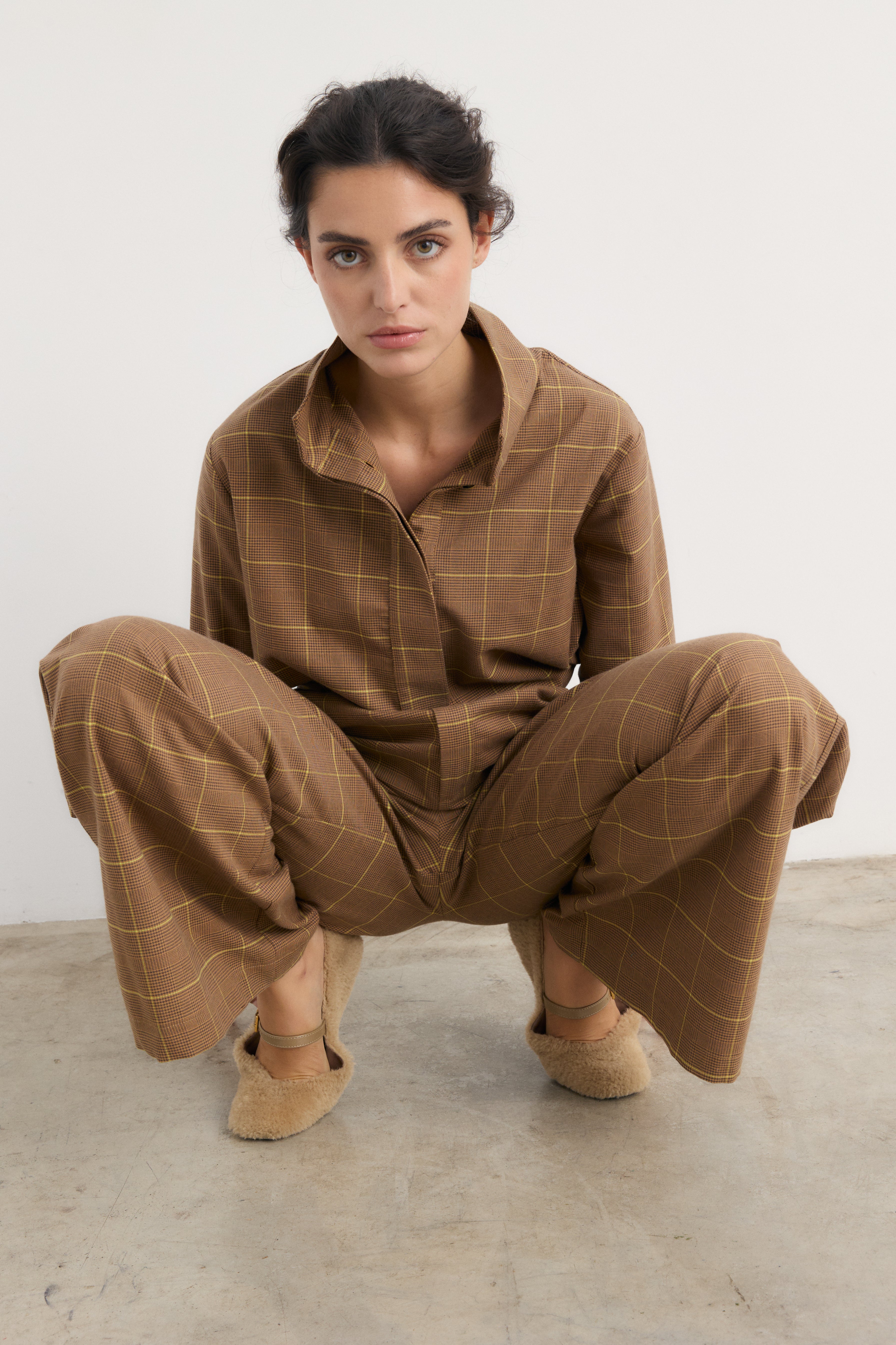 Camisa Ingrid cuadro beige