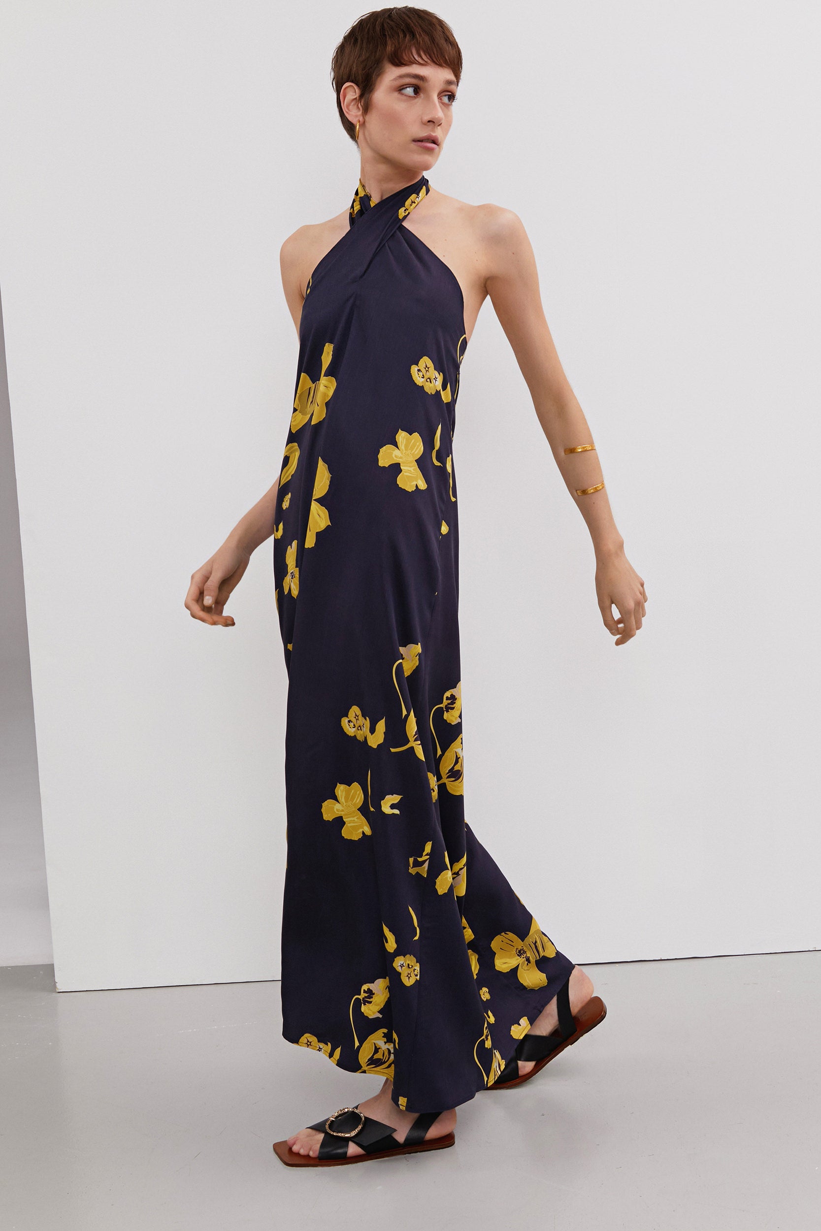 Vestido Ella Marino flor Amarilla