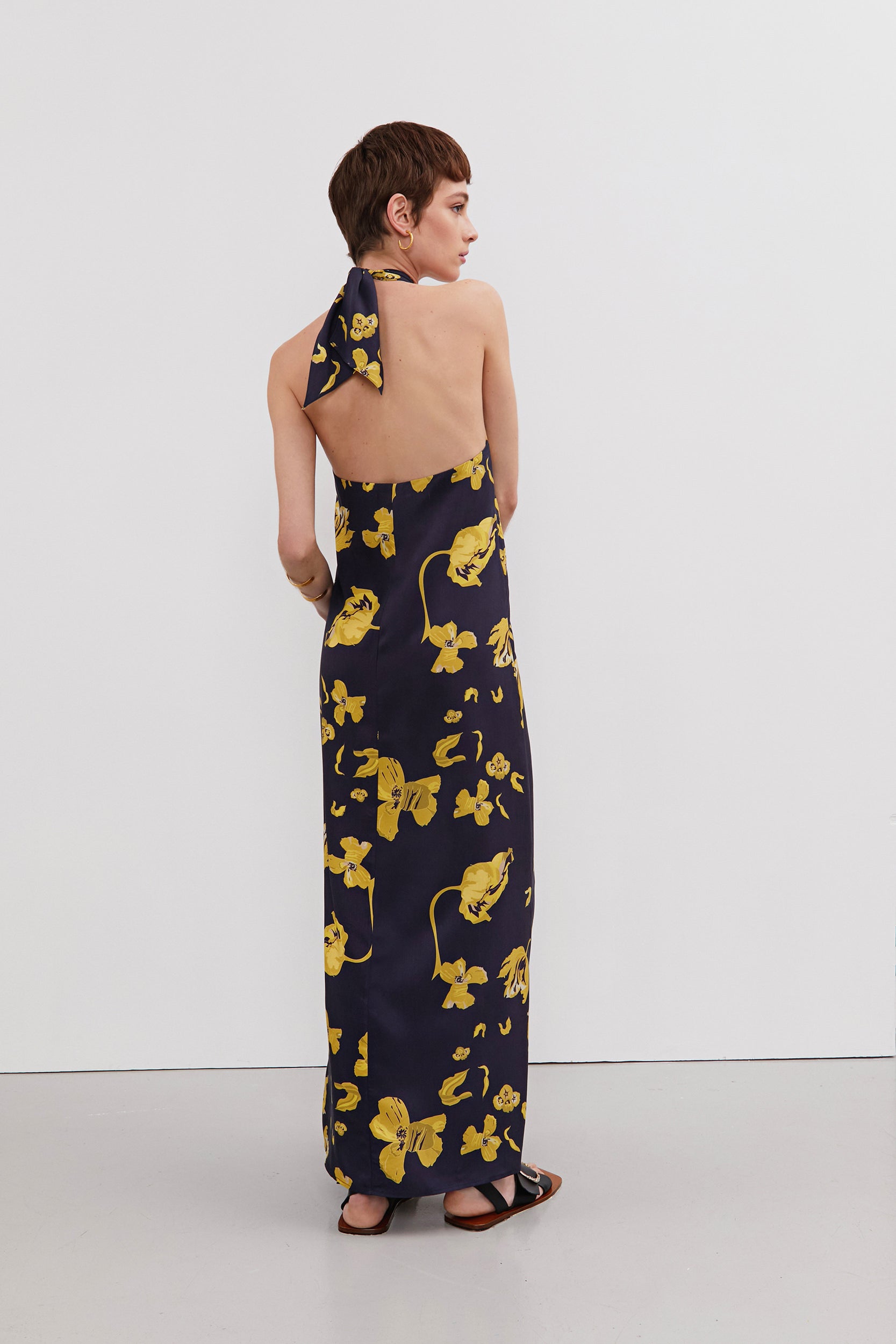 Vestido Ella Marino flor Amarilla